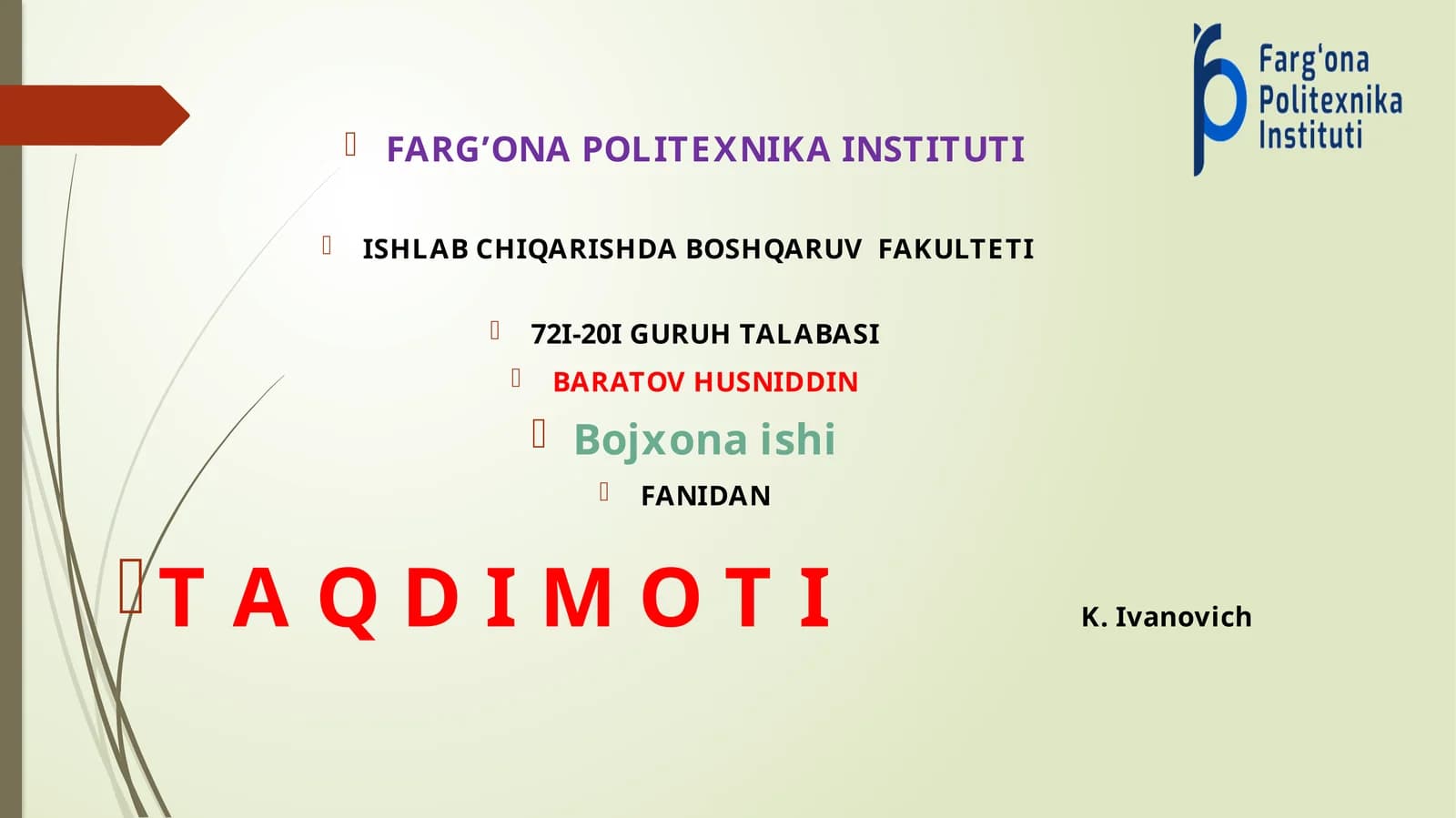 ISHLAB CHIQARISHDA BOSHQARUV FAKULTETI