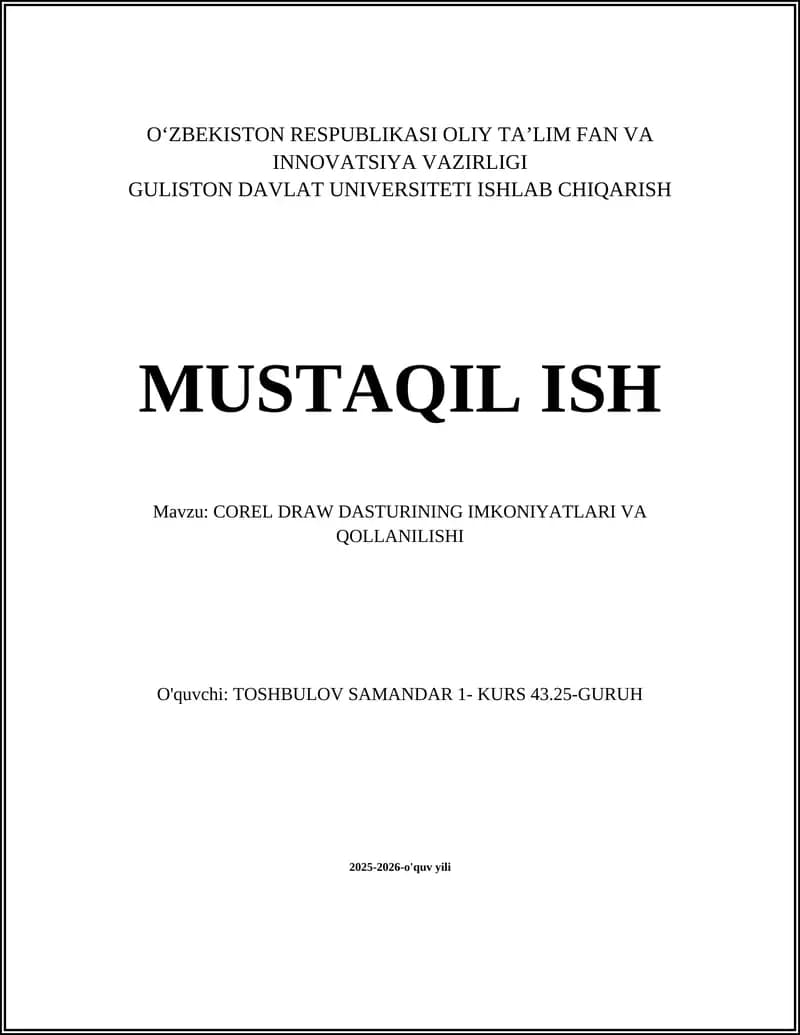 COREL DRAW DASTURINING IMKONIYATLARI VA QOLLANILISHI