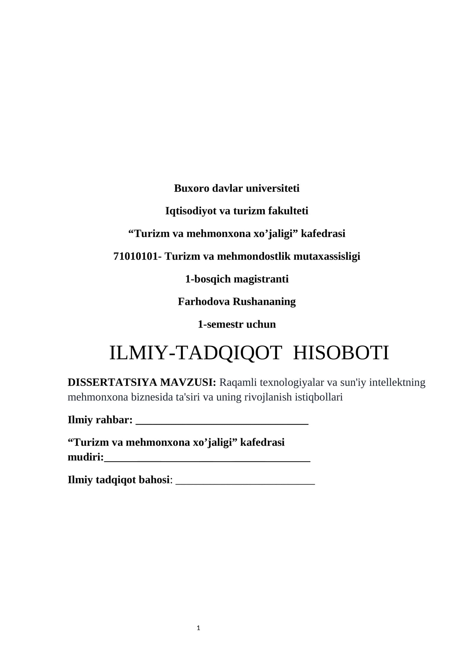 Raqamli texnologiyalar va sun'iy intellektning mehmonxona biznesida ta'siri va uning rivojlanish istiqbollari