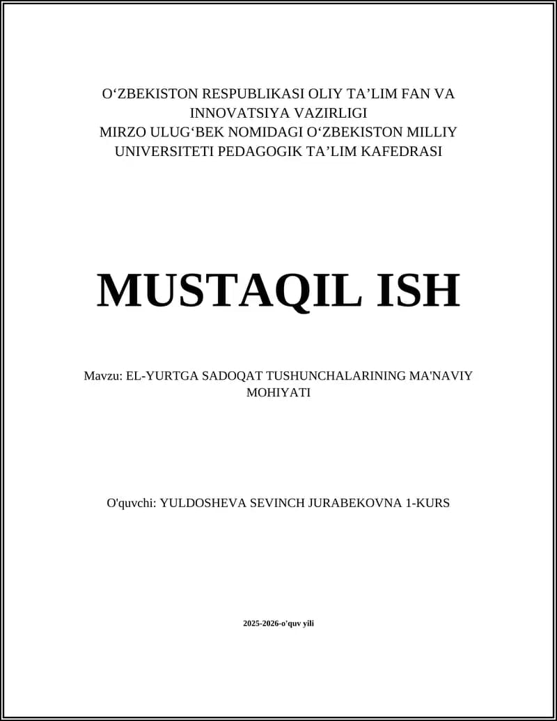 EL-YURTGA SADOQAT TUSHUNCHALARINING MA'NAVIY MOHIYATI