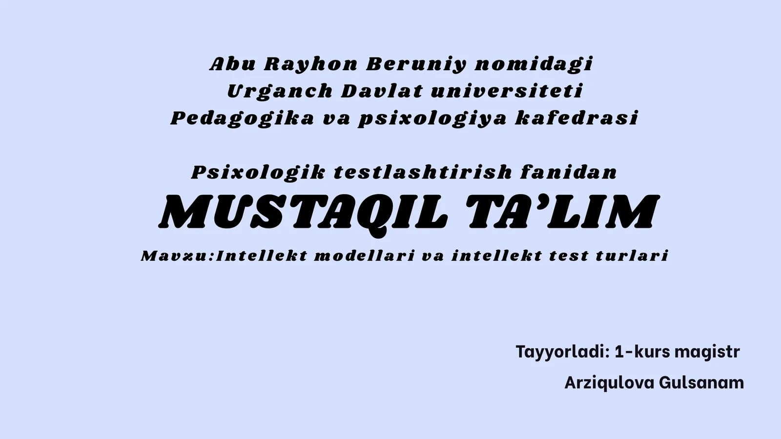 Intellekt modellari va intellekt test turlari