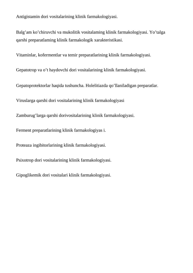 Antigistamin dori vositalarining klinik farmakologiyasi