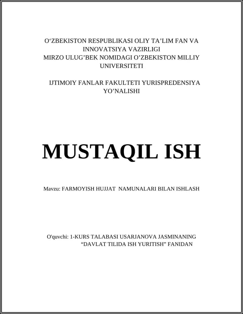 Farmoyish Hujjatlari Bilan Ishlash