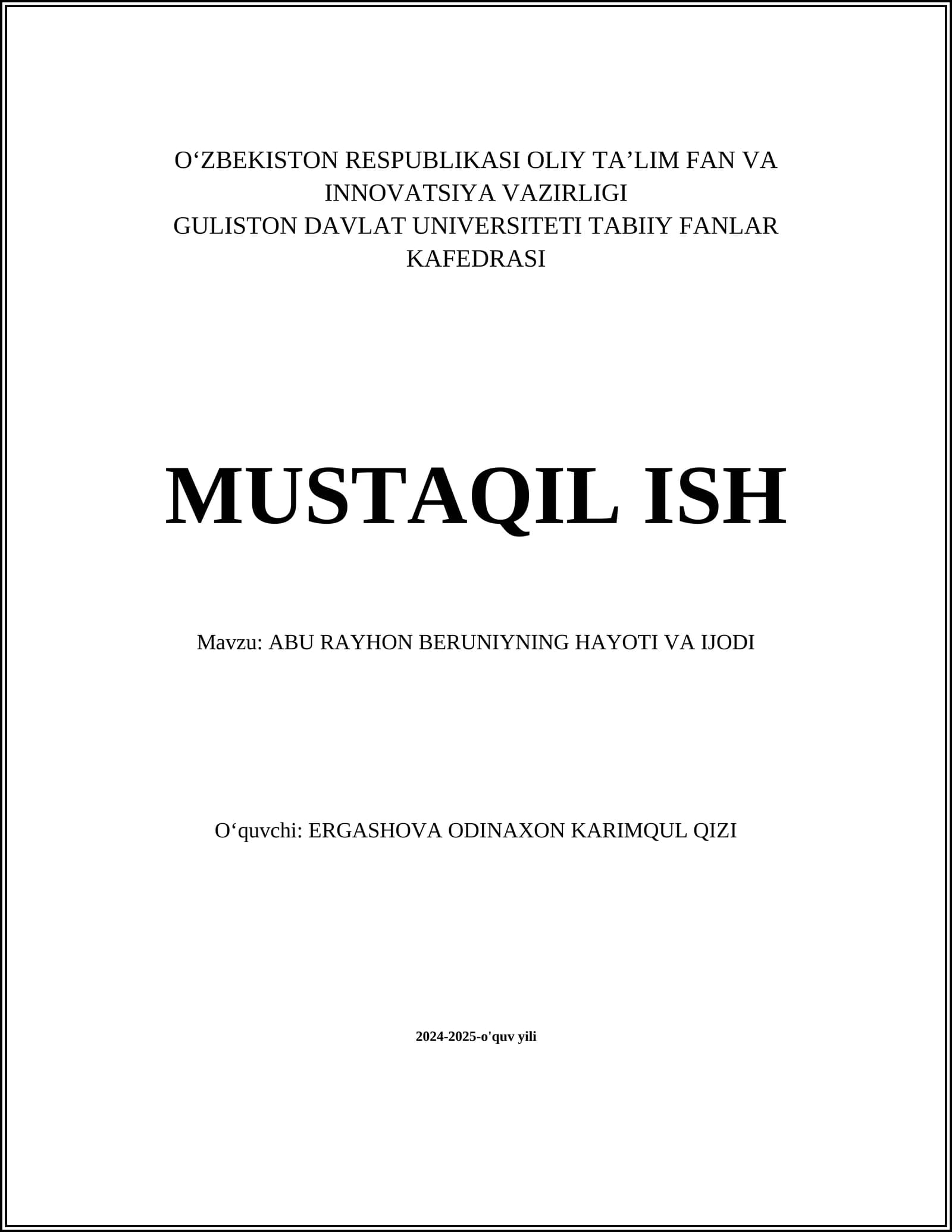 Abu Rayhon Beruniyning Hayoti va Ijodi
