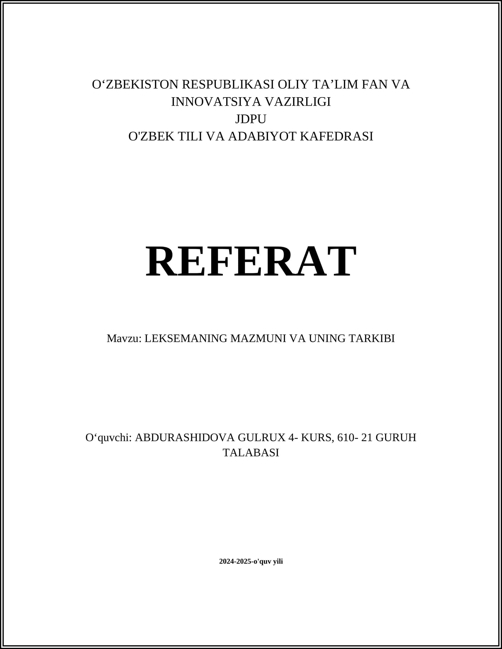 LEKSEMANING MAZMUNI VA UNING TARKIBI