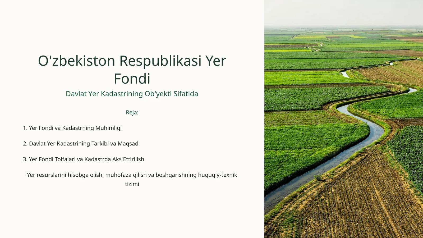 O'zbekiston Respublikasi Yer Fondi Davlat Yer Kadastrining Ob'yekti Sifatida