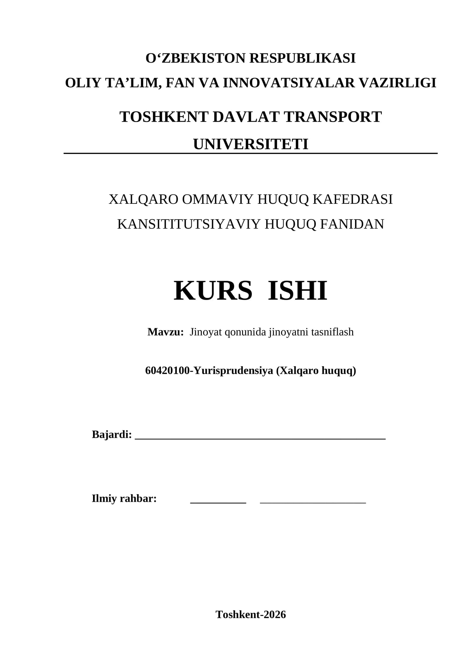 Jinoyat qonunida jinoyatni tasniflash