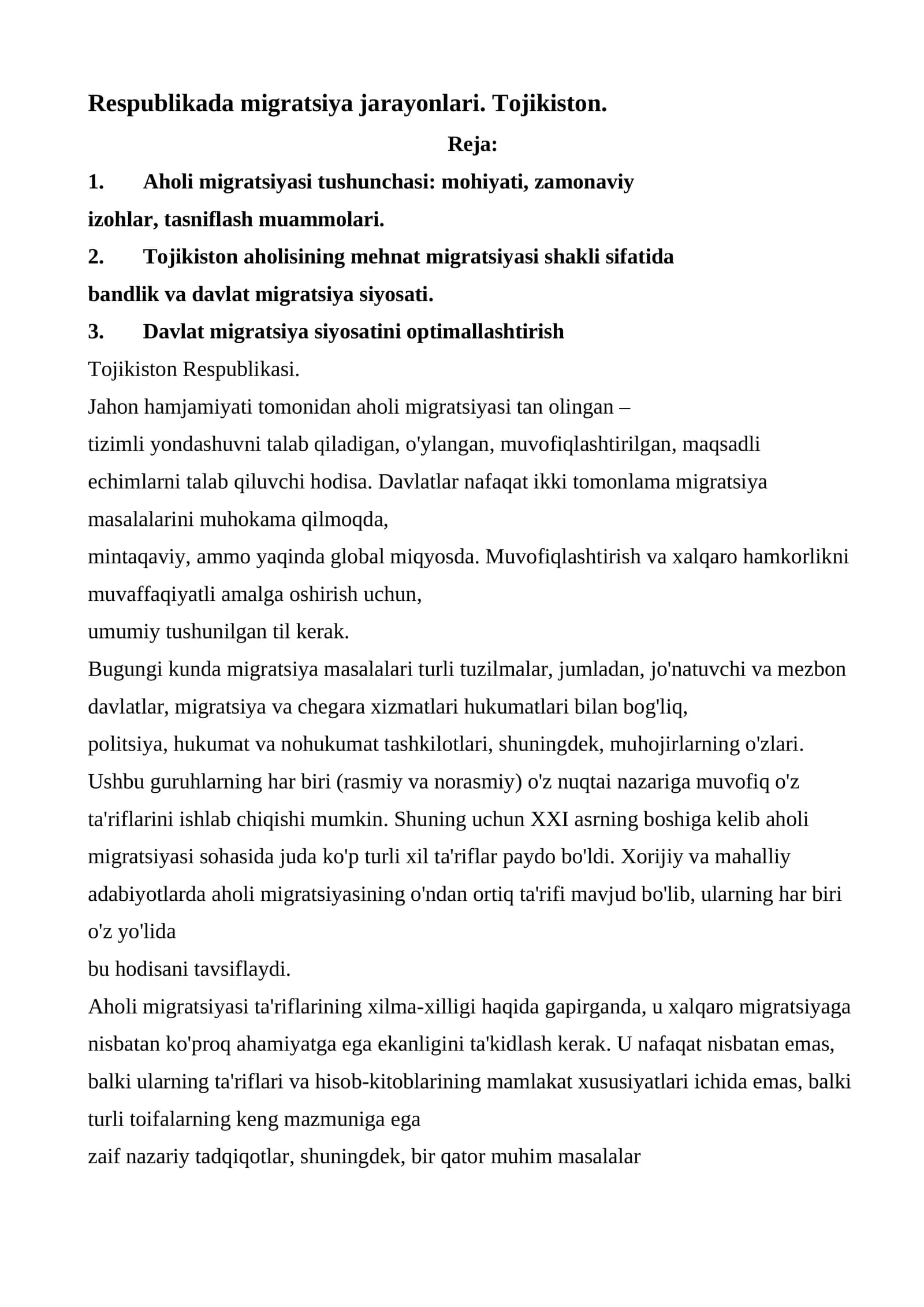 Migratsiya jarayonlari Tojikistonda