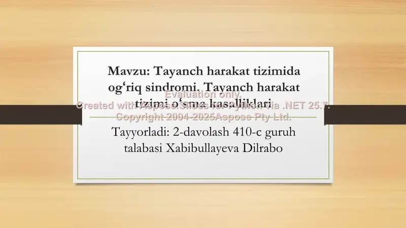 Tayanch harakat tizimida og‘riq sindromi