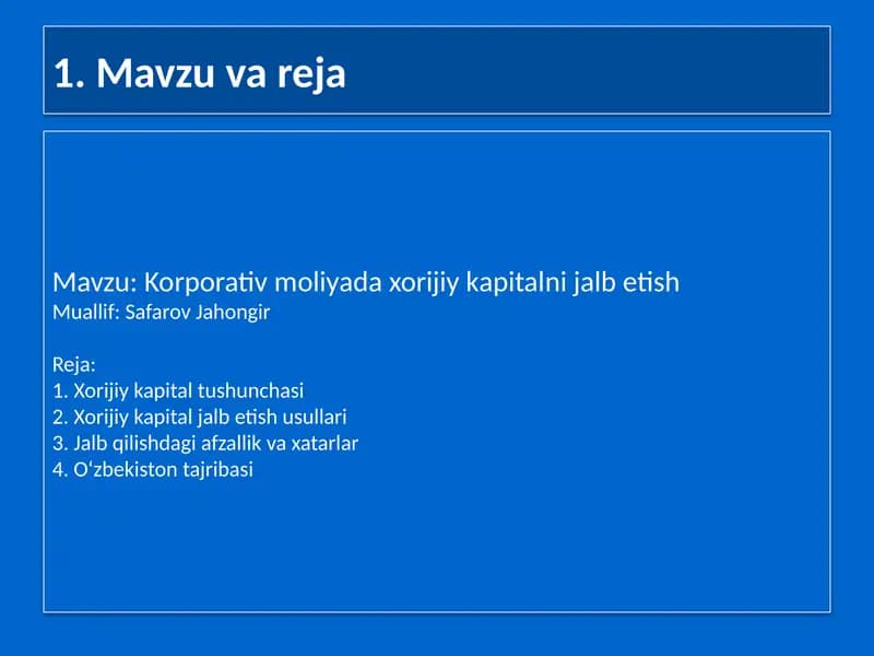 Korporativ moliyada xorijiy kapitalni jalb etish