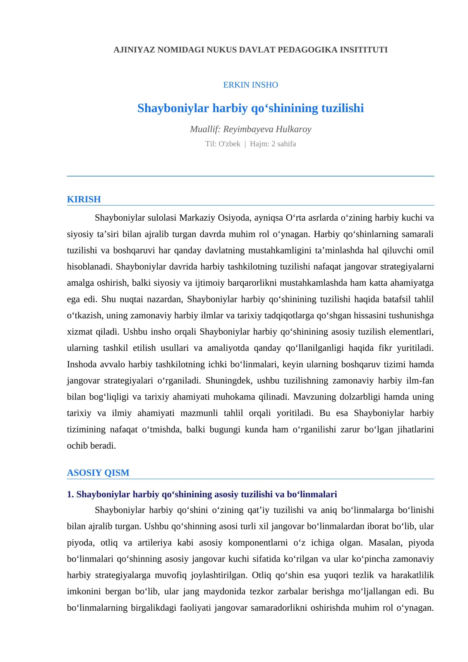 Shayboniylar harbiy qoʻshinining tuzilishi