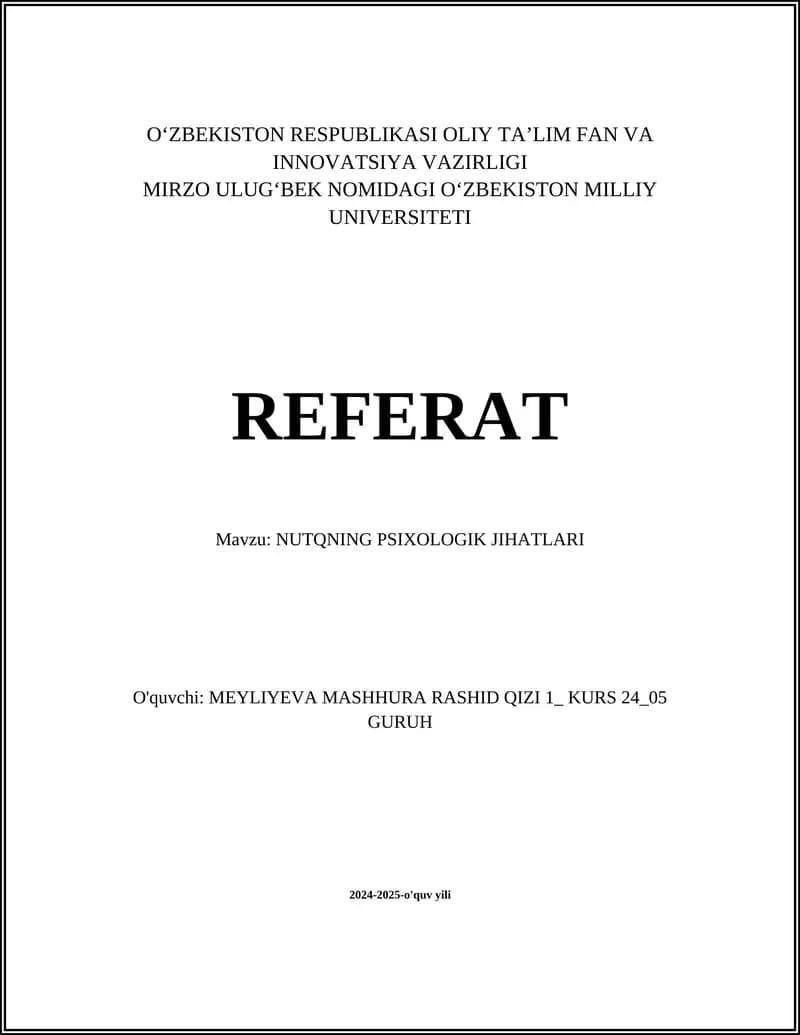 NUTQNING PSIXOLOGIK JIHATLARI