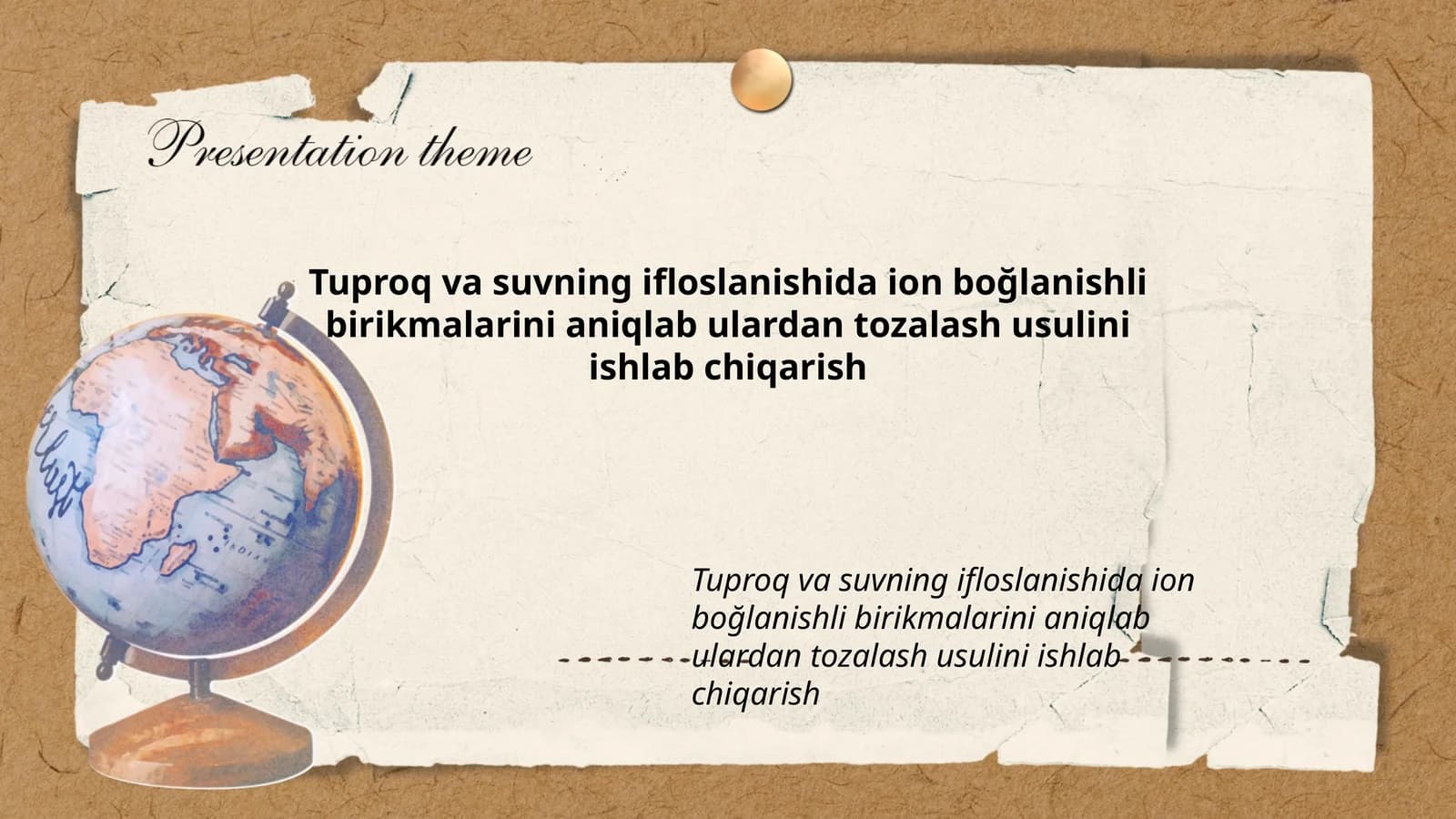Tuproq va suvning ifloslanishida ion boğlanishli birikmalarini aniqlab ulardan tozalash usulini ishlab chiqarish