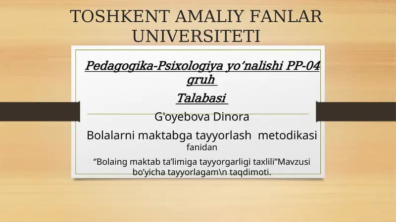 Bolalarning maktab ta’limiga tayyorgarligi taxlili.