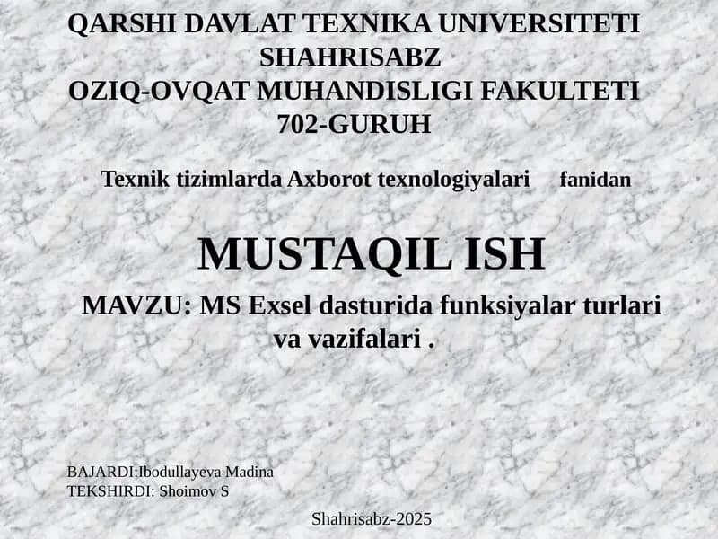 MS Excel dasturi
