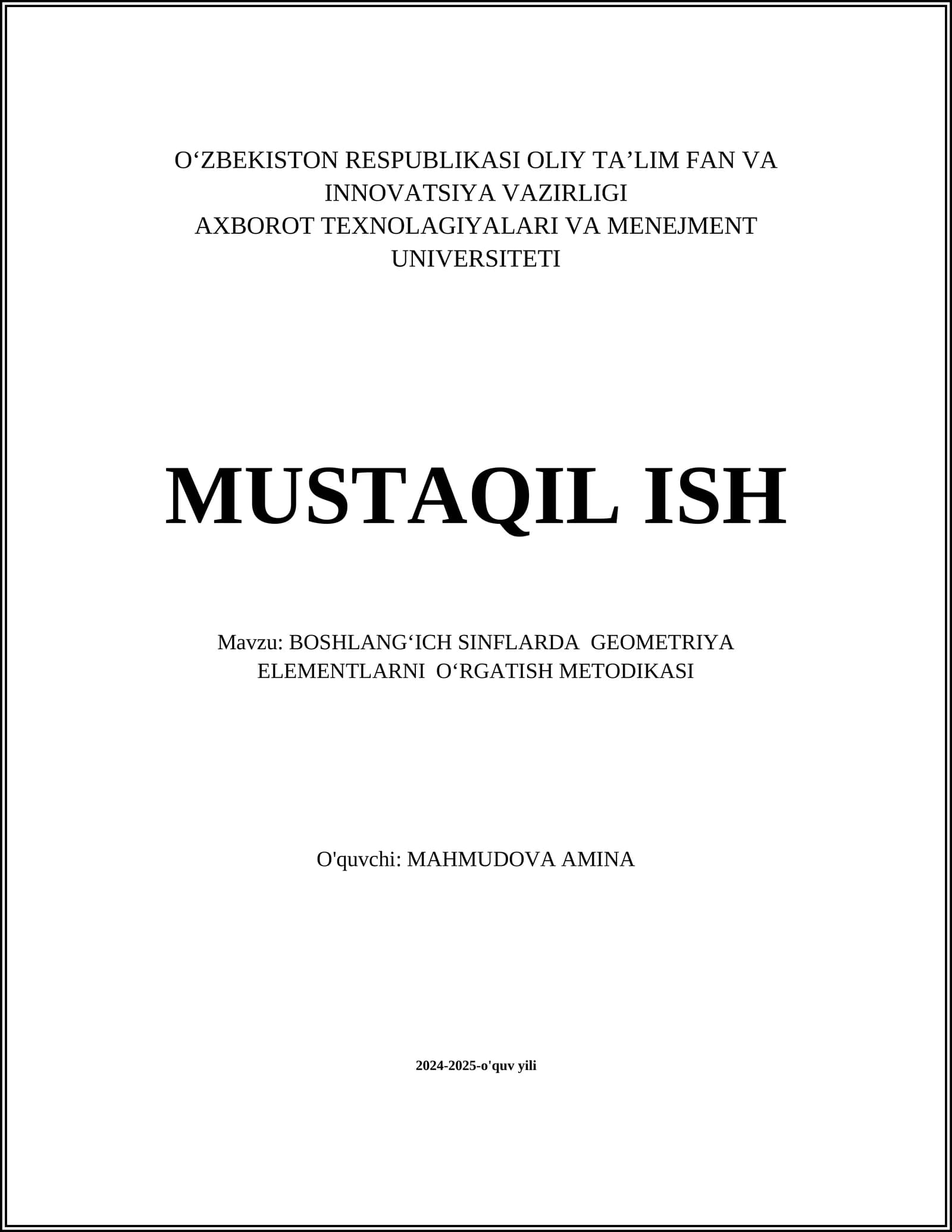 BOSHLANGʻICH SINFLARDA GEOMETRIYA ELEMENTLARNI OʻRGATISH METODIKASI