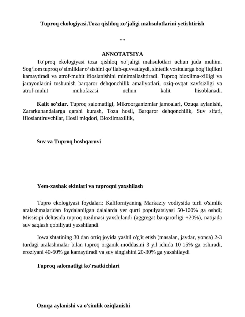 Tuproq ekologiyasi