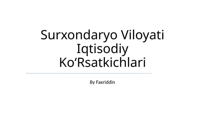 Surxondaryo Viloyati Iqtisodiy KoʻRsatkichlari