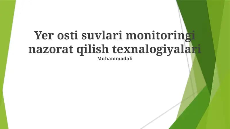 Yer osti suvlari monitoringi nazorat qilish texnalogiyalari