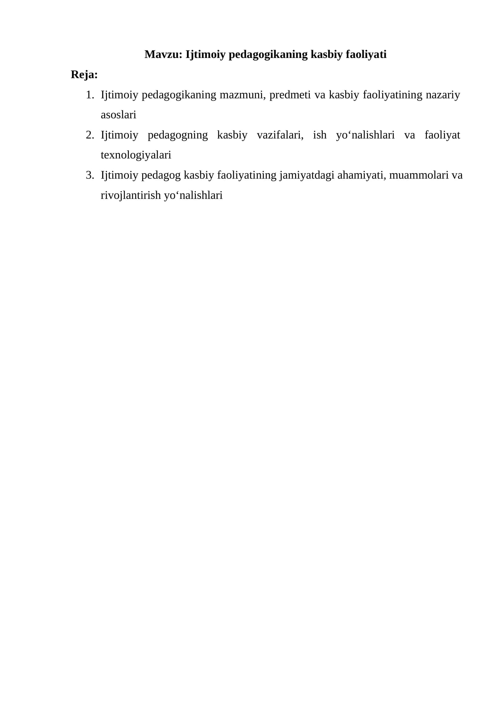 Ijtimoiy pedagogikaning kasbiy faoliyati