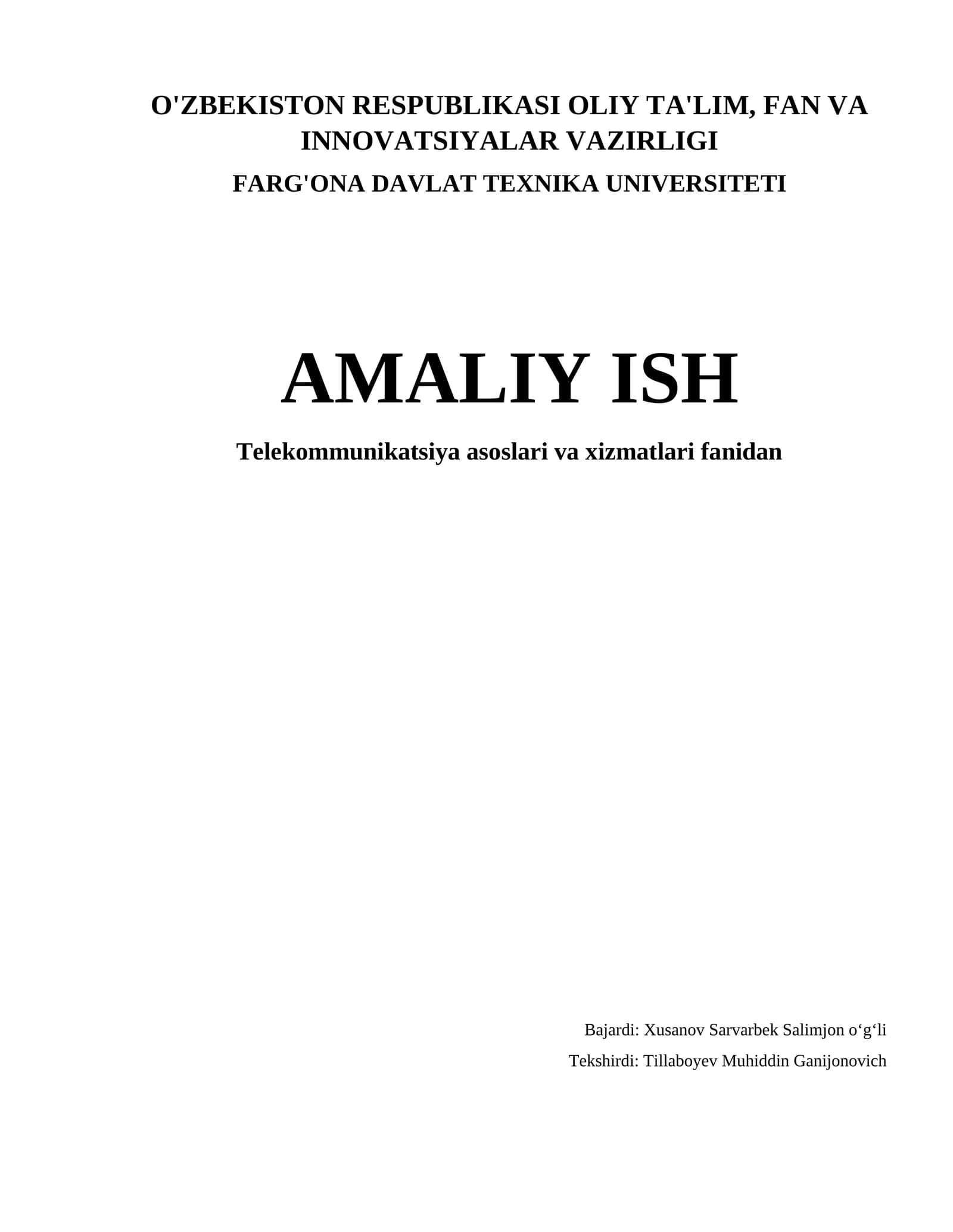Telekommunikatsiya asoslari va xizmatlari fanidan