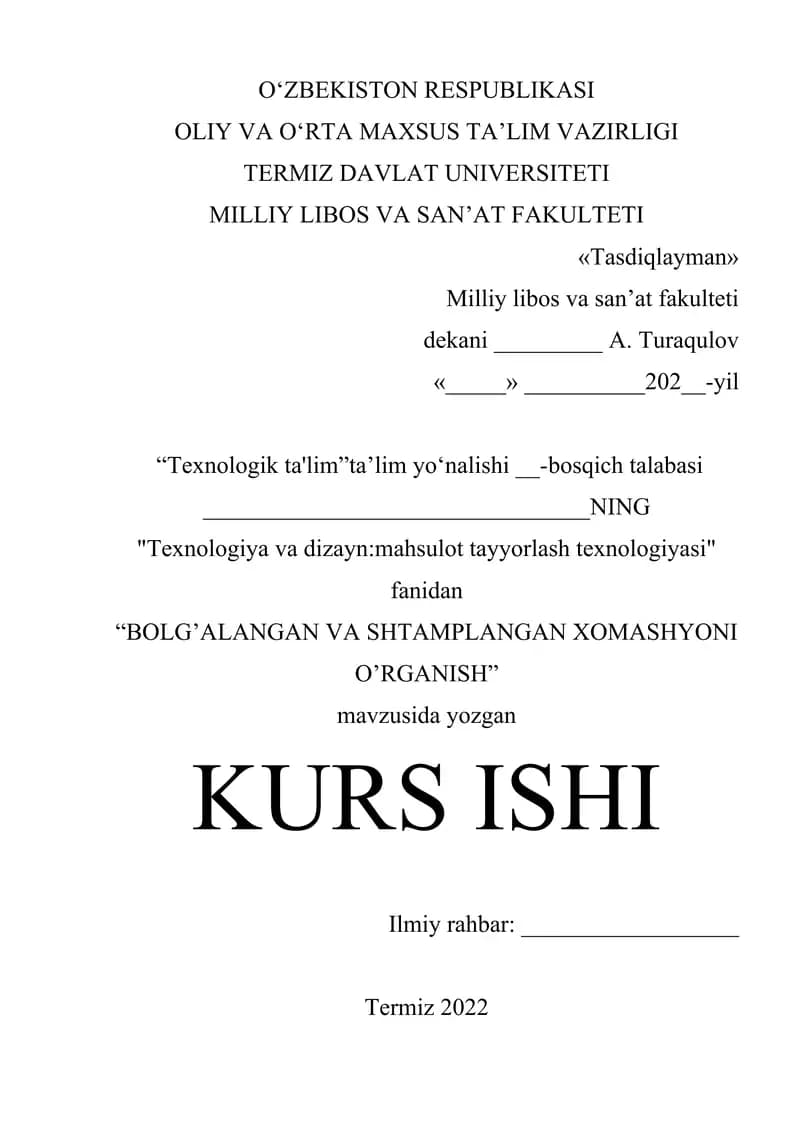 BOLG’ALANGAN VA SHTAMPLANGAN XOMASHYONI O’RGANISH