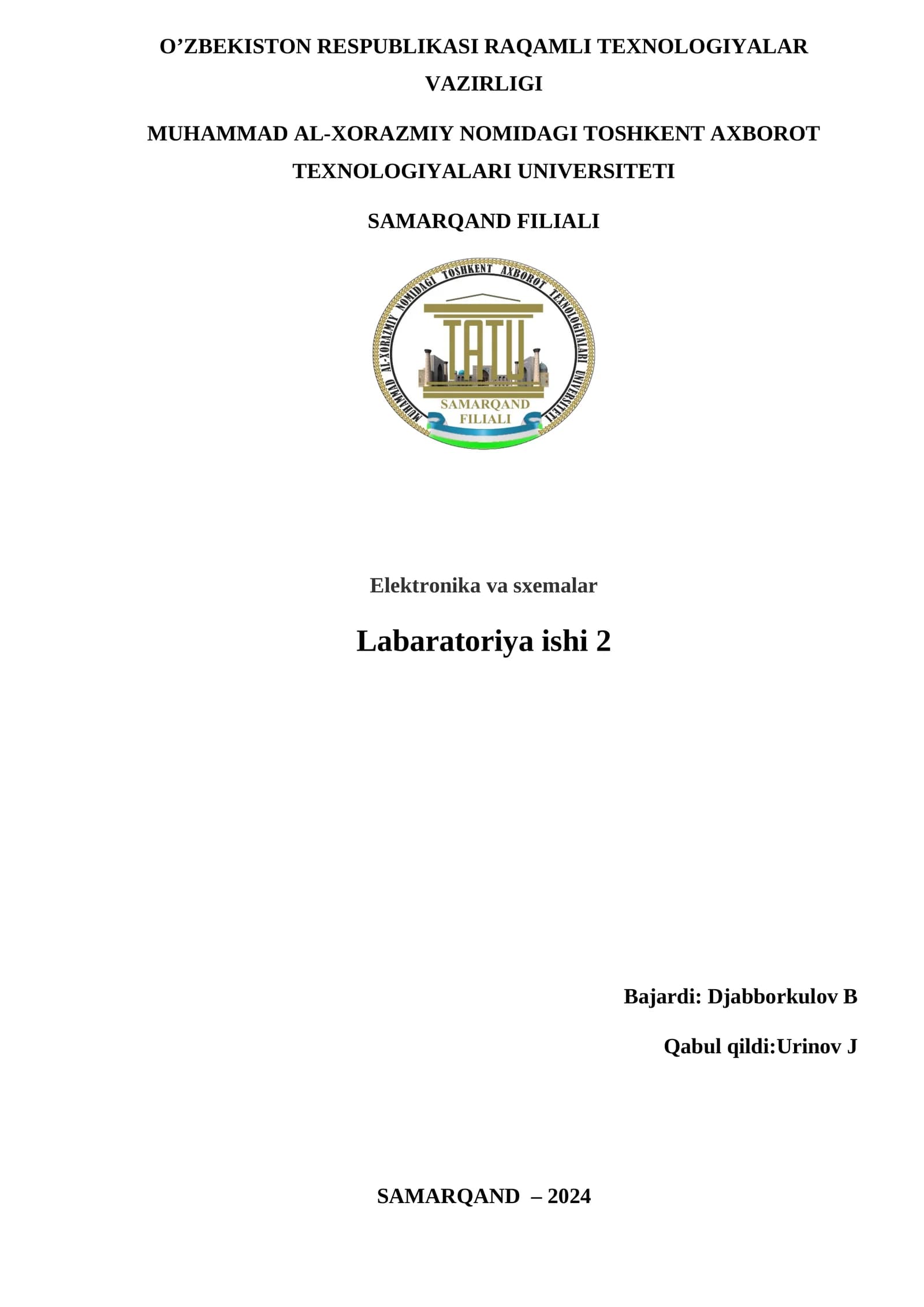 Umumiy baza ulanish sxemasidagi bipolyar tranzistorningning statik Volt-amper xarakteristikalarini tadqiq etish