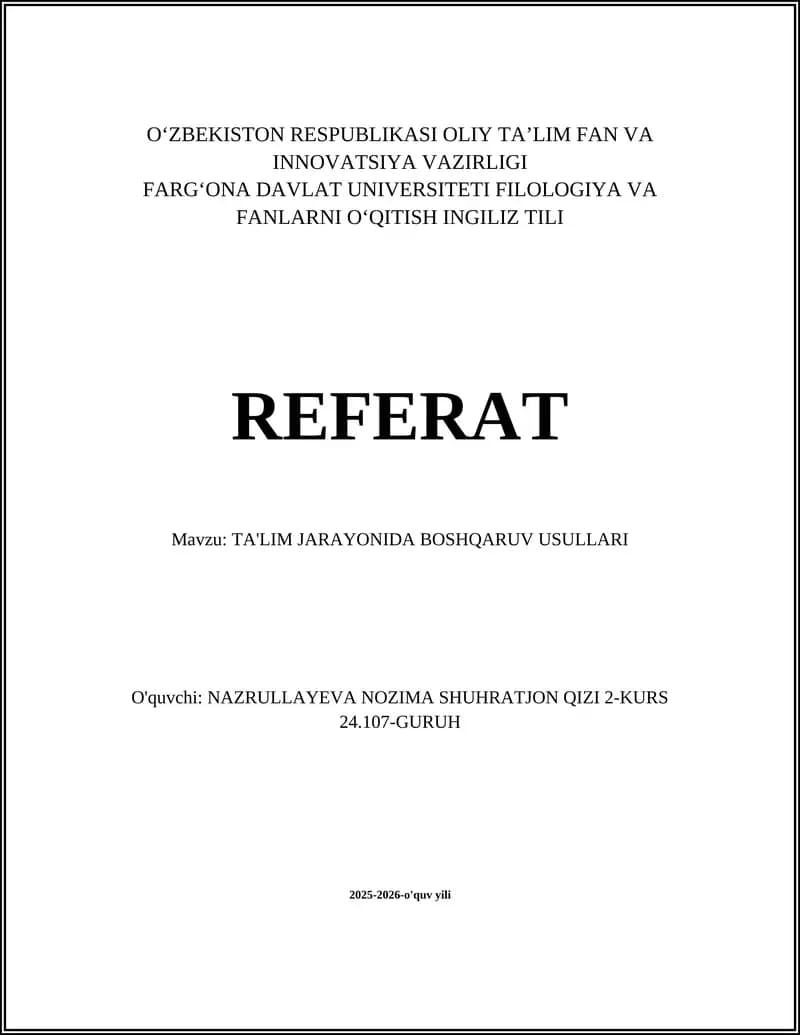 TA'LIM JARAYONIDA BOSHQARUV USULLARI