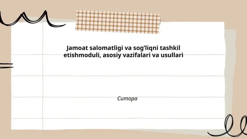 Jamoat salomatligi va sog’liqni tashkil etish moduli