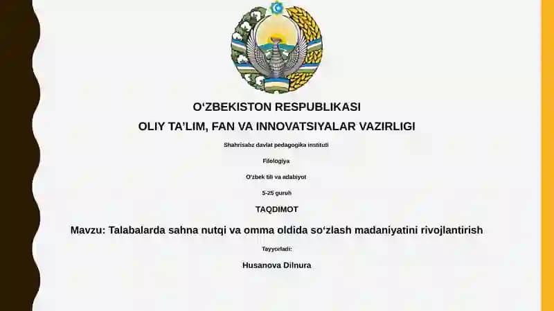 Talabalarda sahna nutqi va omma oldida so‘zlash madaniyatini rivojlantirish