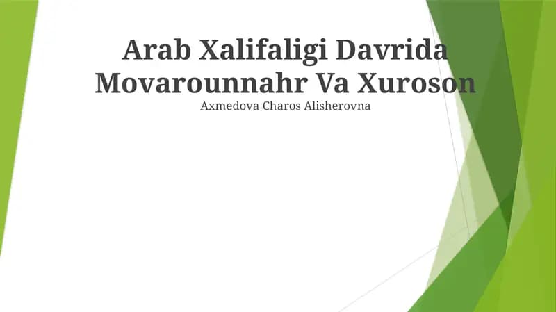 Arab Xalifaligi Davrida Movarounnahr Va Xuroson