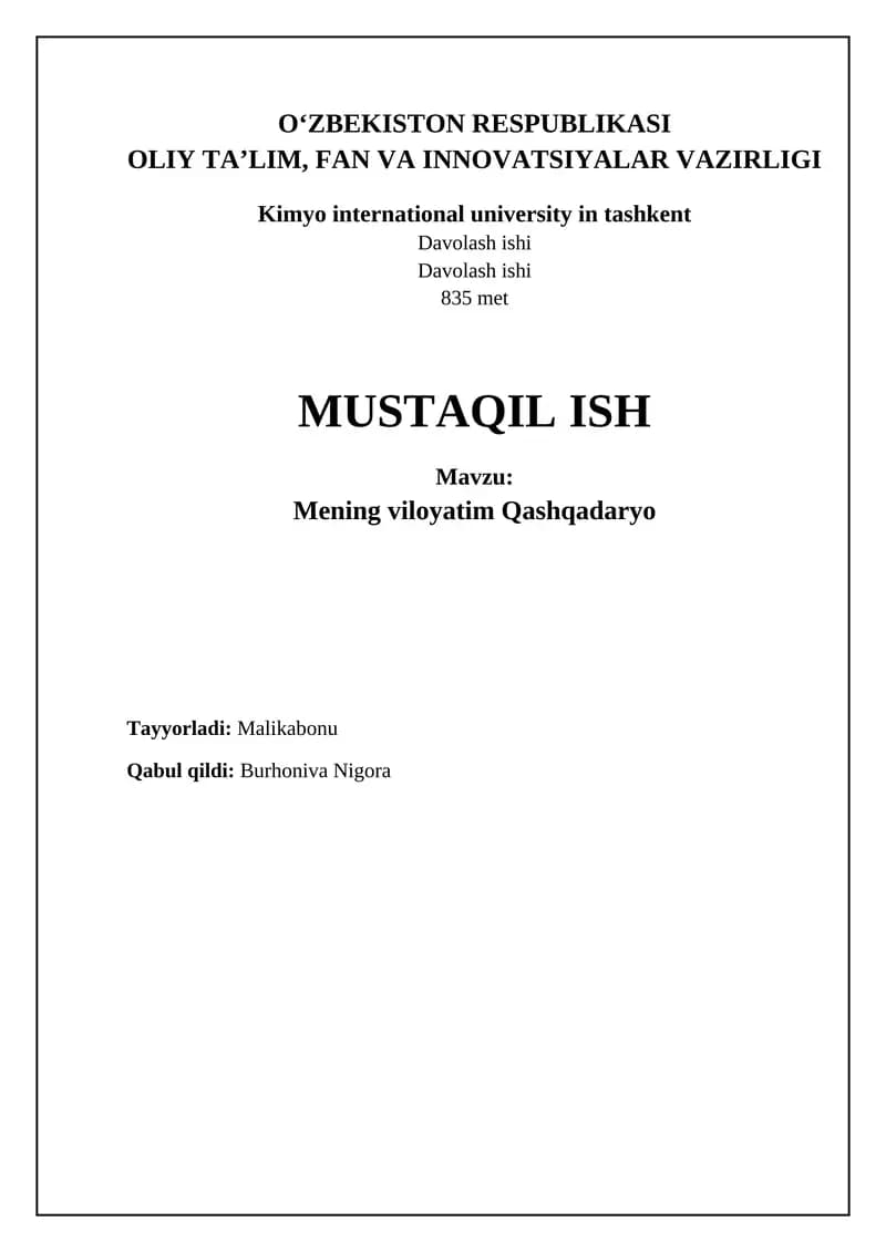 Mening viloyatim Qashqadaryo