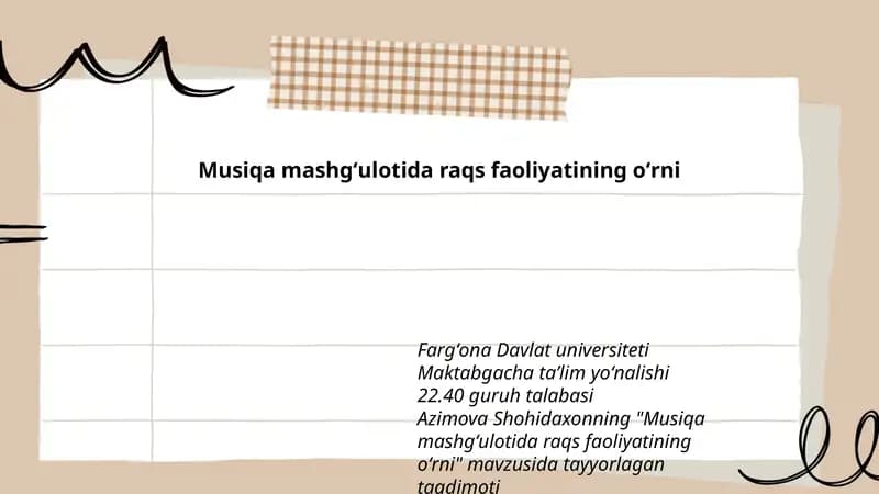 Musiqa mashgʻulotida raqs faoliyatining oʻrni