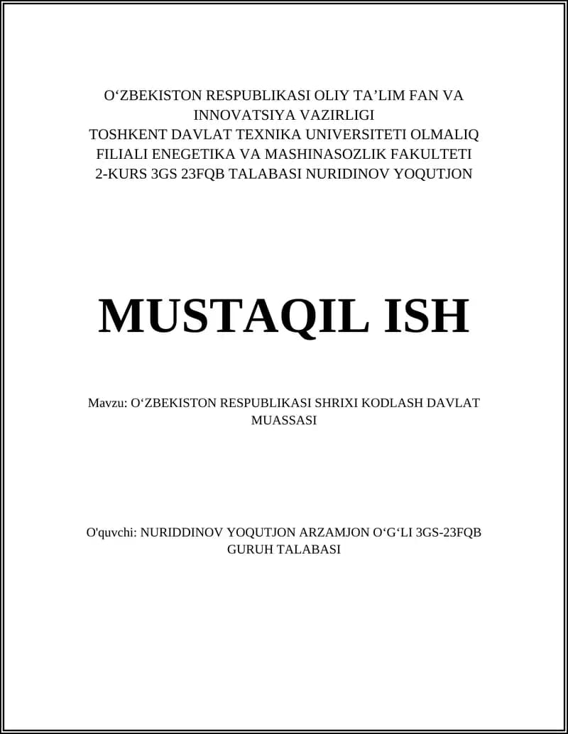 O’zbekiston Respublikasi Shtrix Kodlash Tizimi