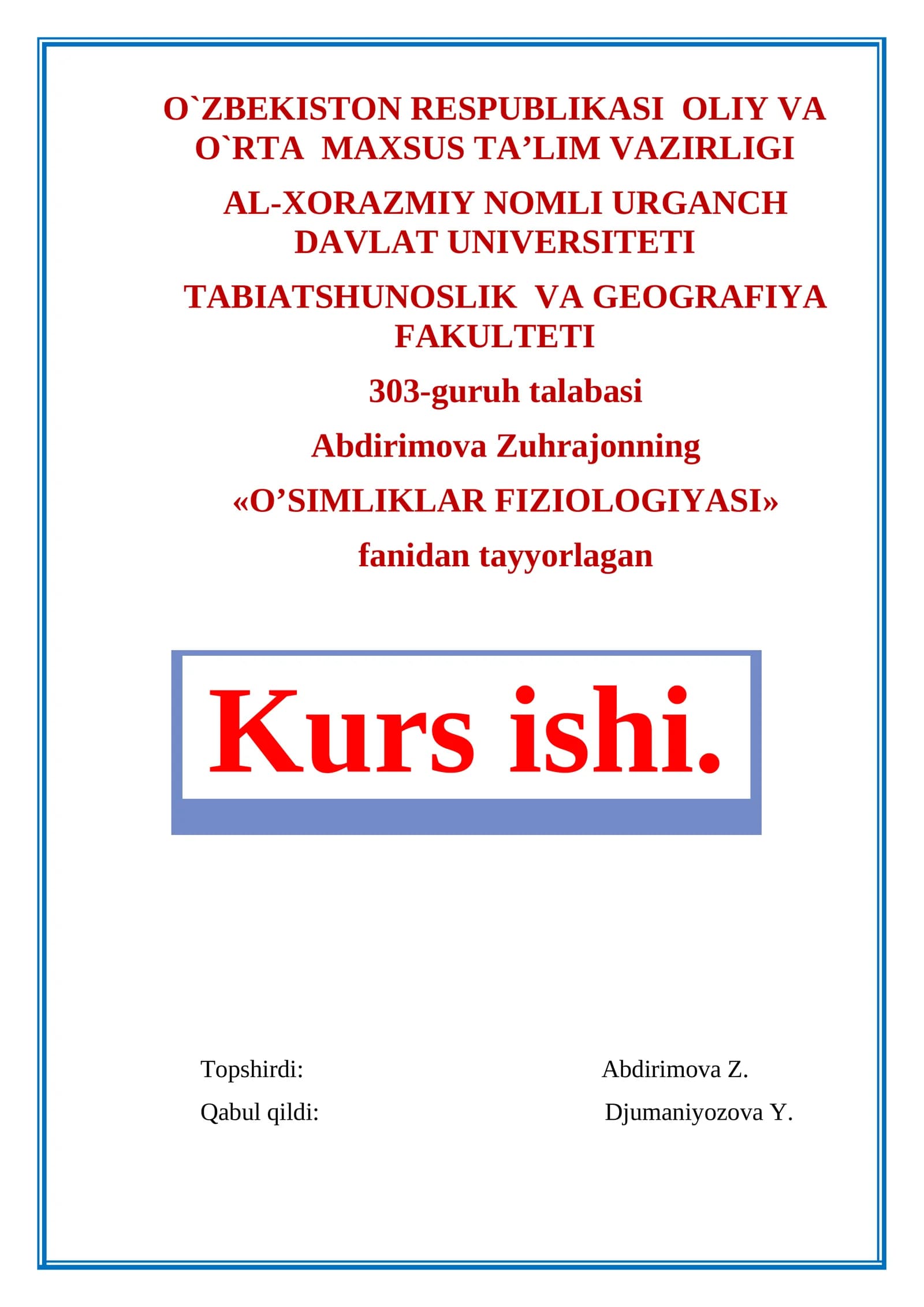 O`SIMLIKLAR FIZIOLOGIYASI