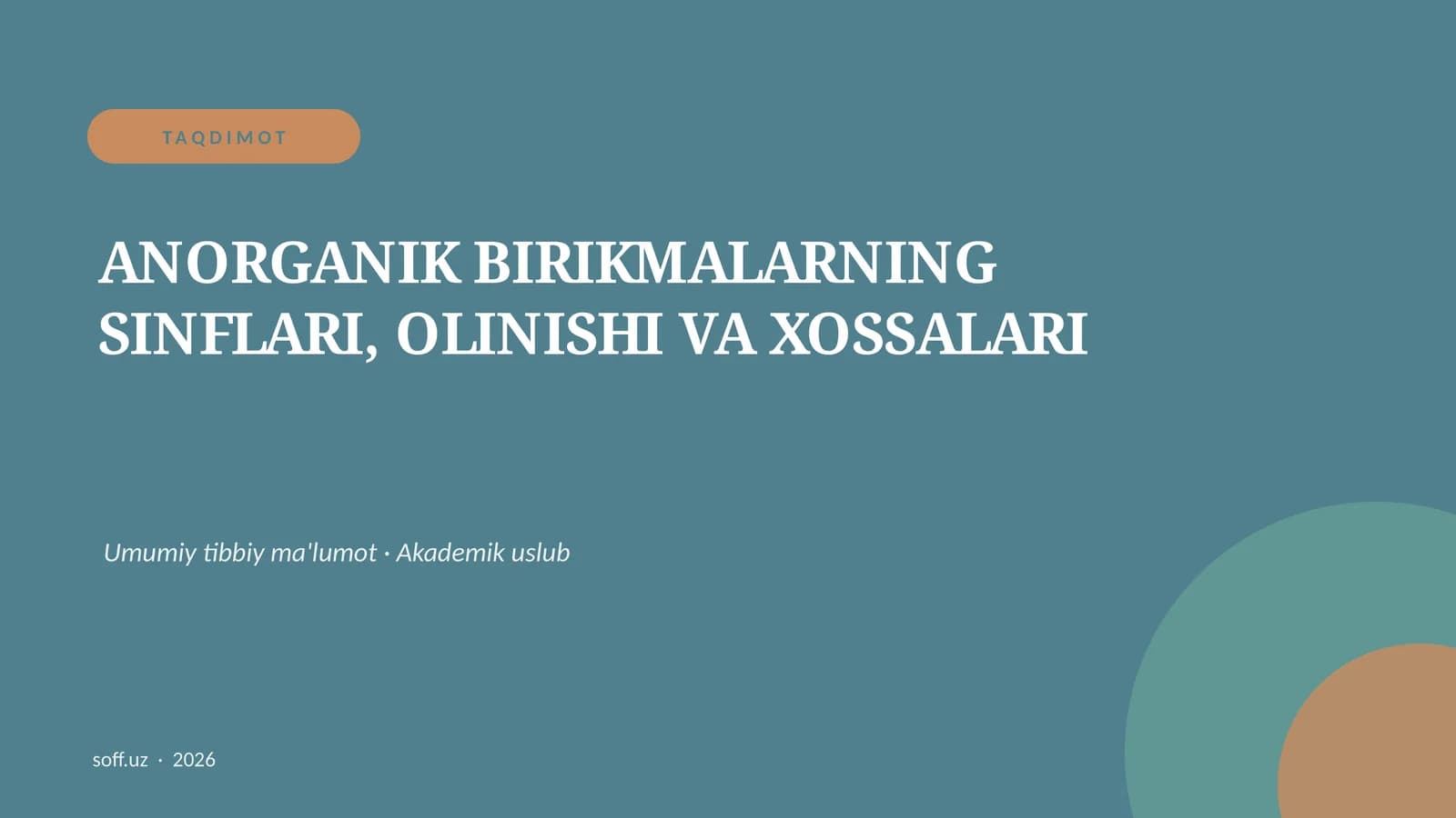 ANORGANIK BIRIKMALARNING SINFLARI, OLINISHI VA XOSSALARI