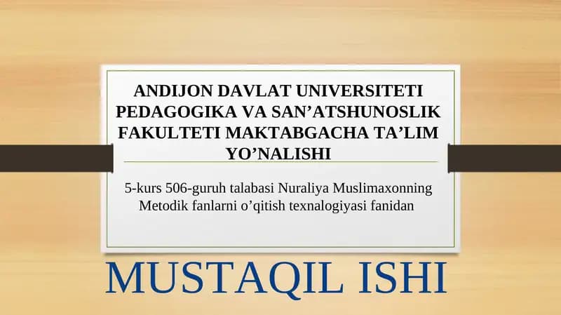 Metodik fanlarni o’qitish texnologiyasi