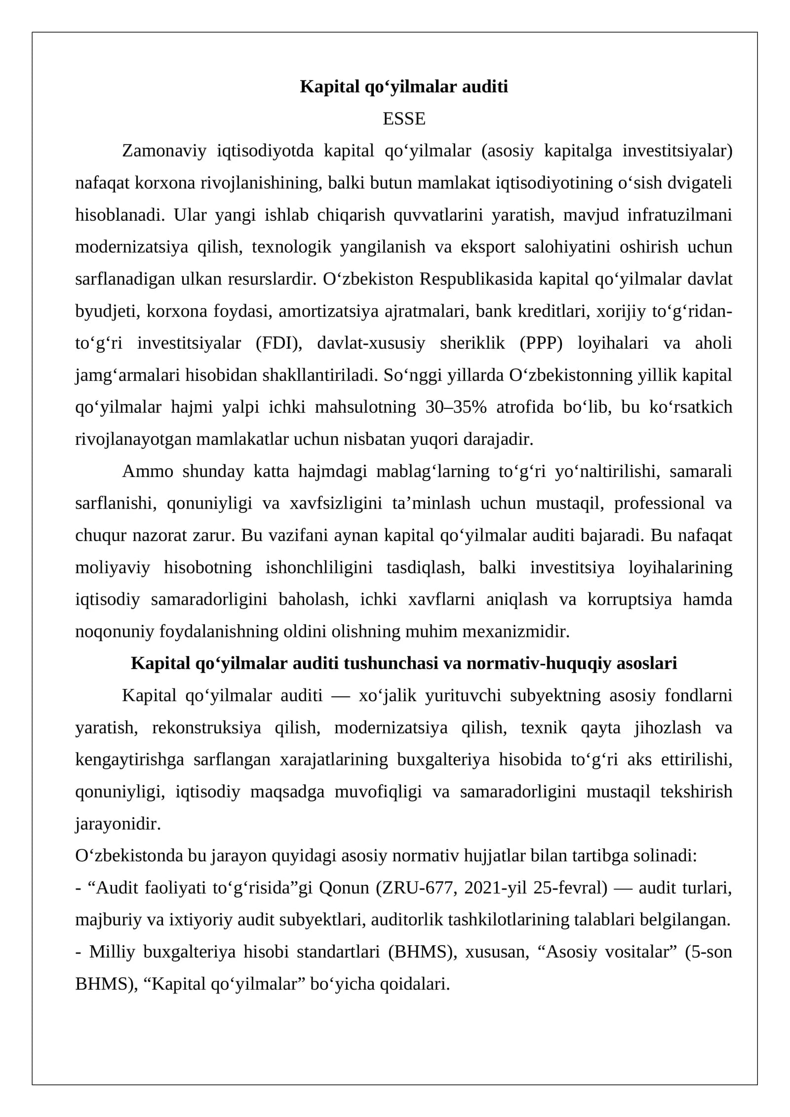 Kapital qo‘yilmalar auditi