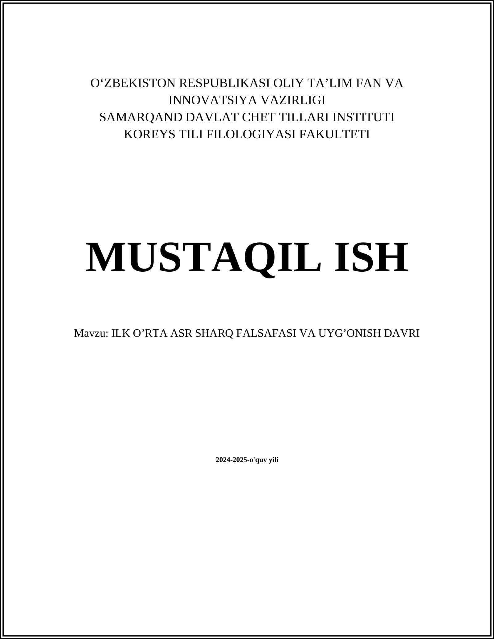 ILK O’RTA ASR SHARQ FALSAFASI VA UYG’ONISH DAVRI