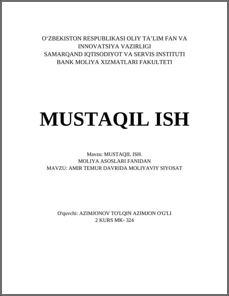 AMIR TEMUR DAVRIDA MOLIYAVIY SIYOSAT