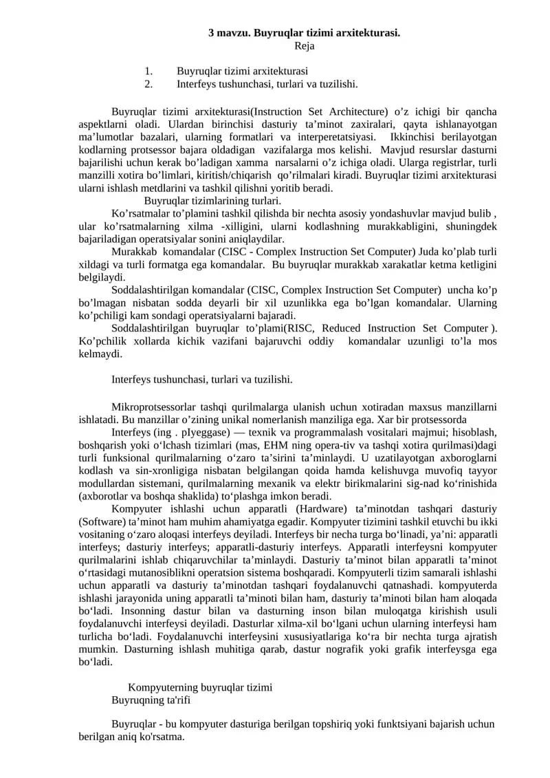 Buyruqlar tizimi arxitekturasi