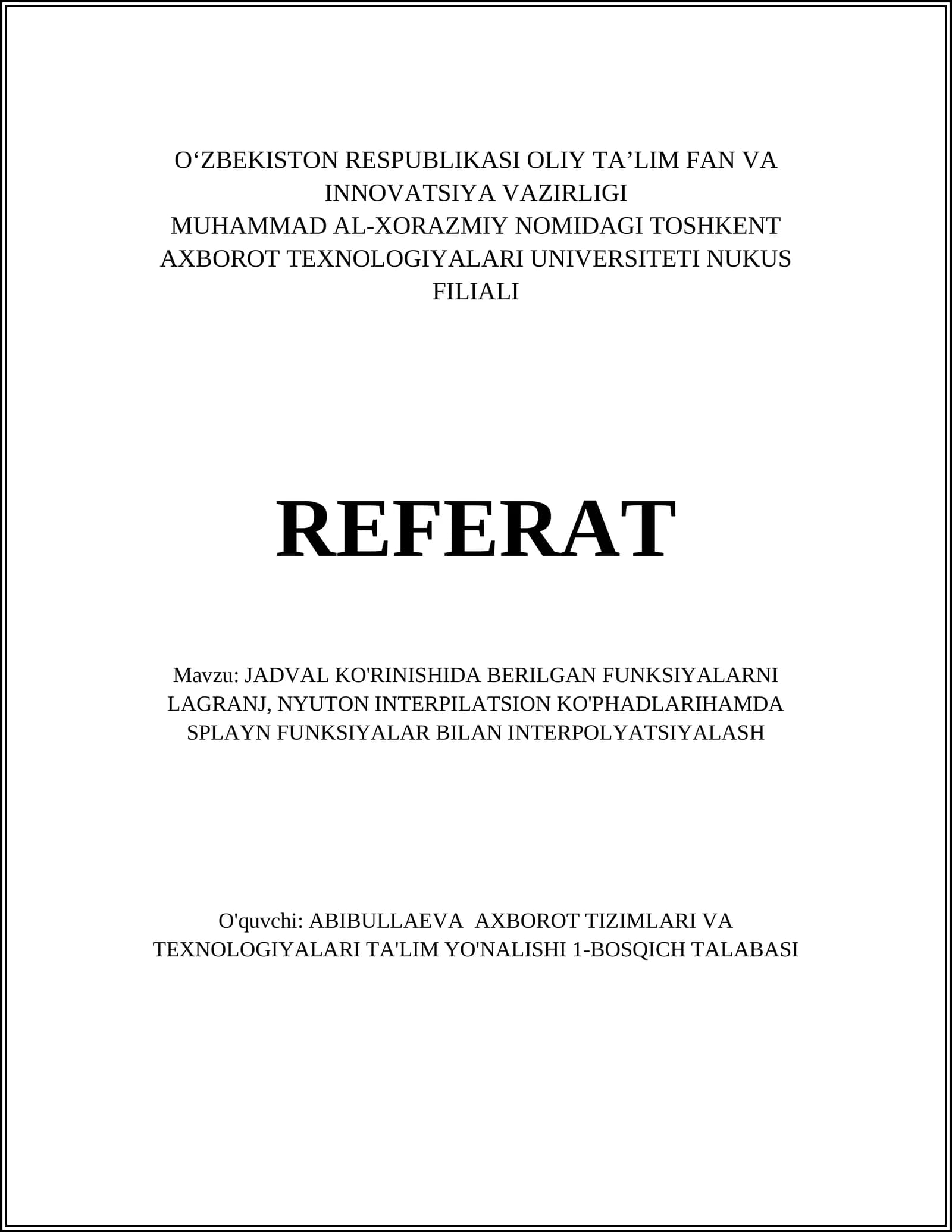 Lagrange Interpolatsiyasi