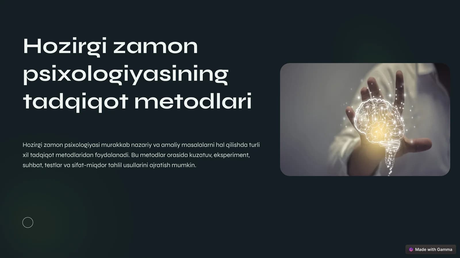 Hozirgi zamon psixologiyasining tadqiqot metodlari
