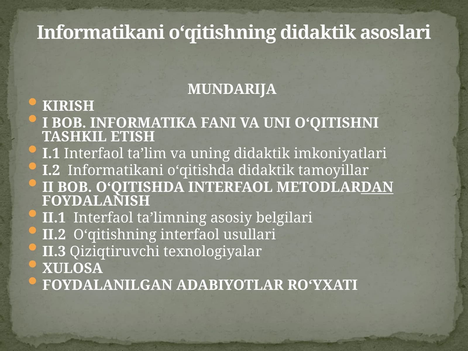 Informatikani o‘qitishning didaktik asoslari