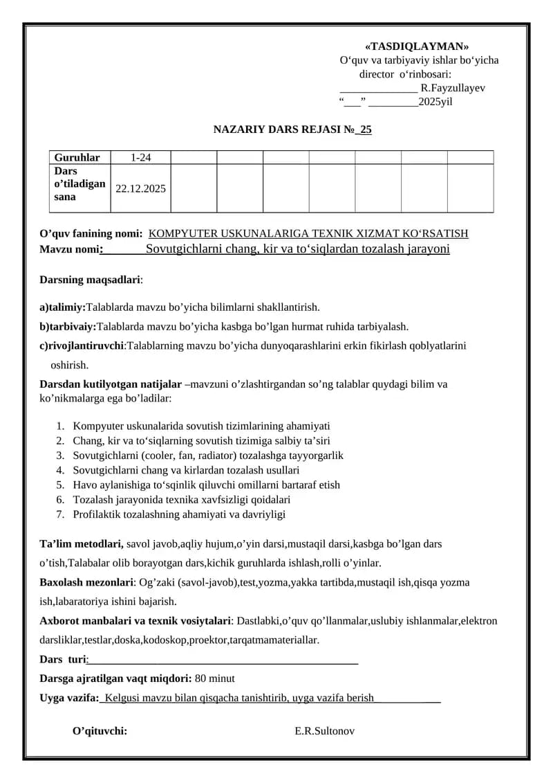 KOMPYUTER USKUNALARIGA TEXNIK XIZMAT KO‘RSATISH