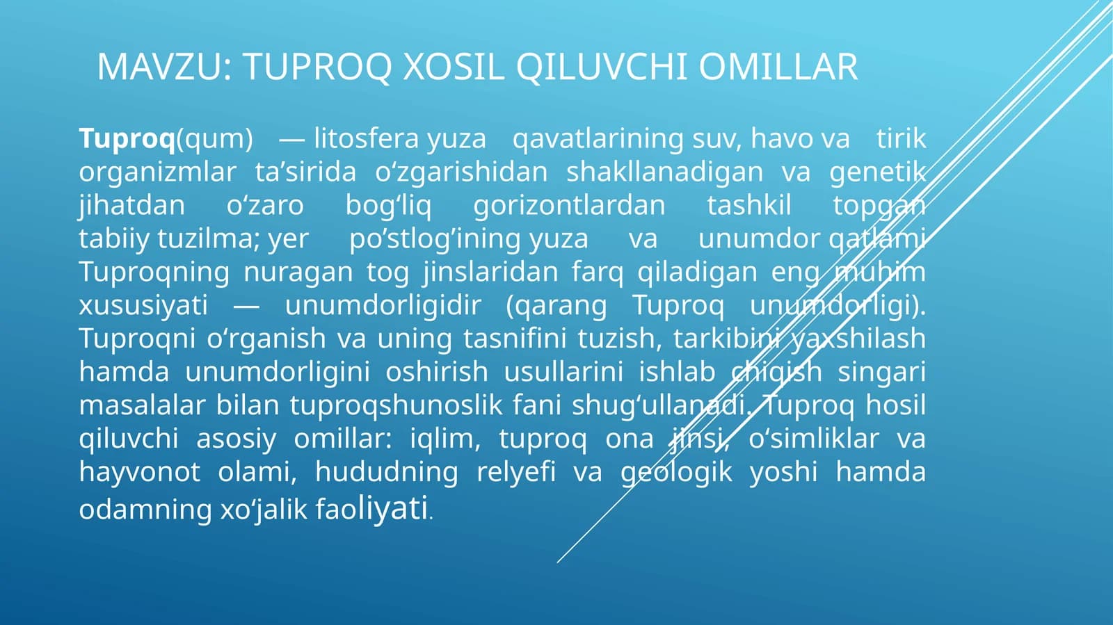 Tuproq xosil qiluvchi omillar