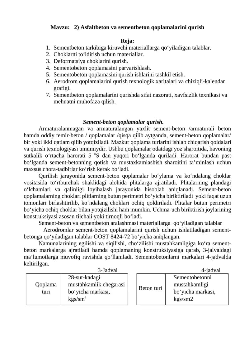 Sement-beton qoplamalarini qurish