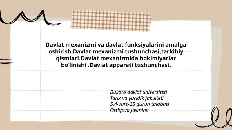Davlat Mexanizmi va Davlat Funksiyalari