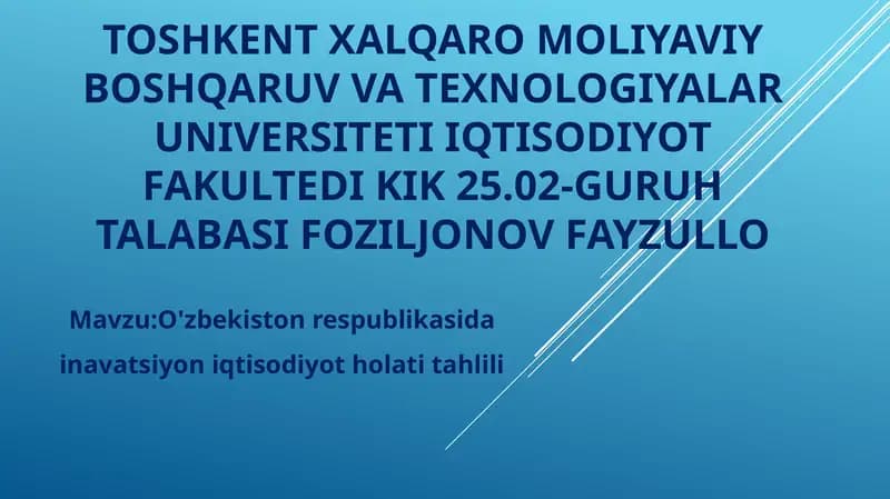 O'zbekiston Respublikasi Davlati Iqtisodiyot Holati Tahlili