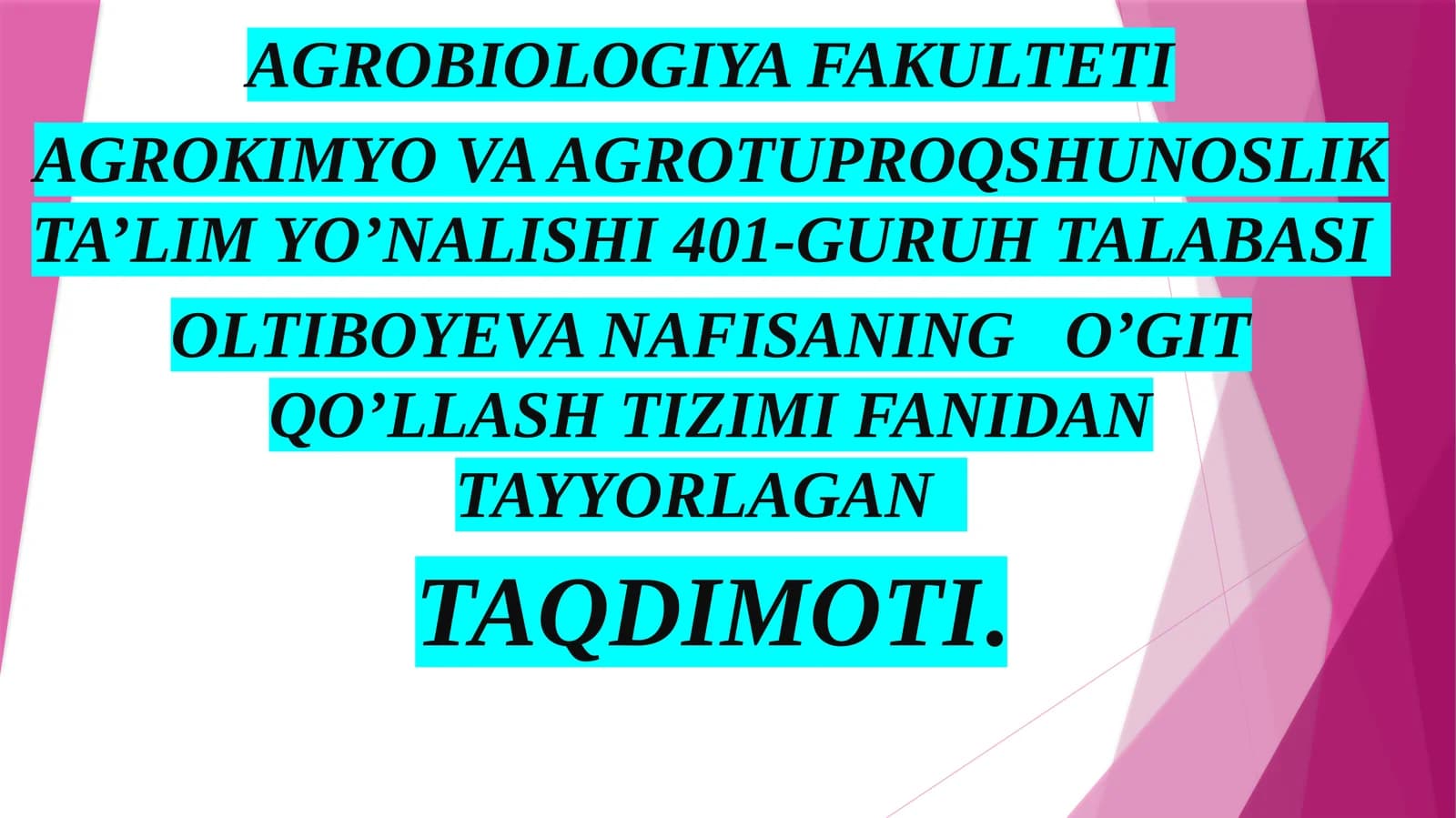 OLTIBOYEVA NAFISANING O’GIT QO’LLASH TIZIMI